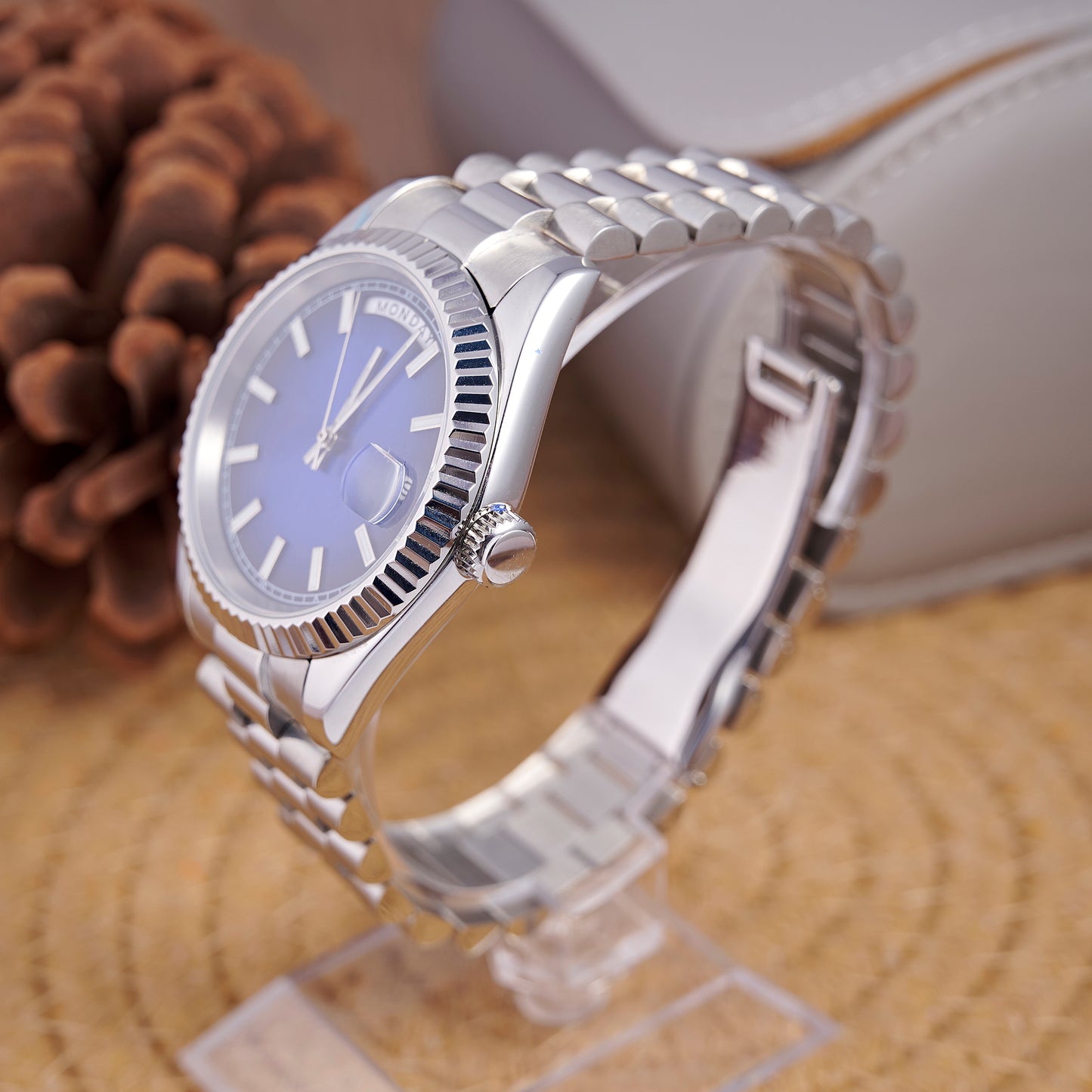 MOD DAYDATE BLUE - MONTRE A PAPY - Montre automatique seiko mod avec