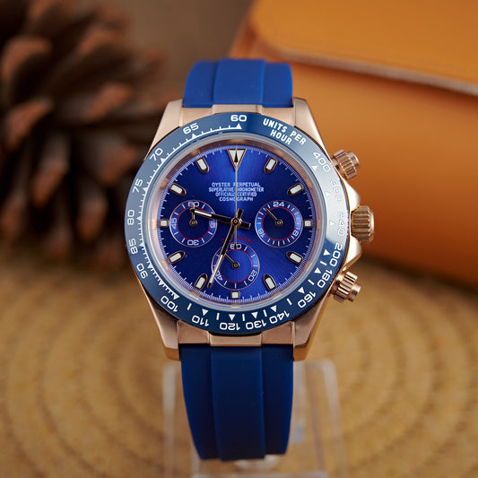 MOD DAYTO BLUE PINKGOLD RUBBER - MONTRE A PAPY - Montre automatique seiko mod Avec