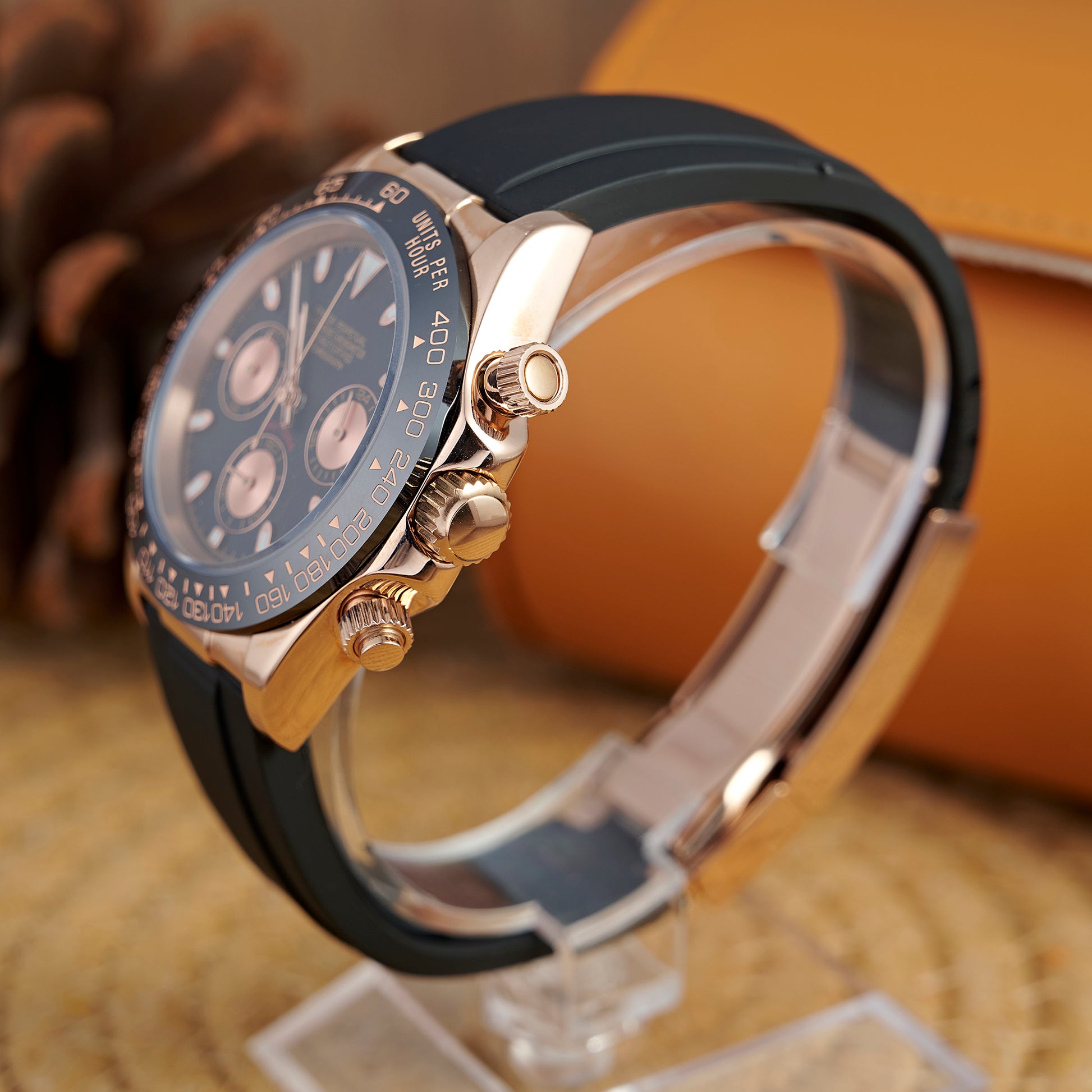 MOD DAYTO BLACK PINKGOLD RUBBER - MONTRE A PAPY - Montre automatique seiko mod Avec