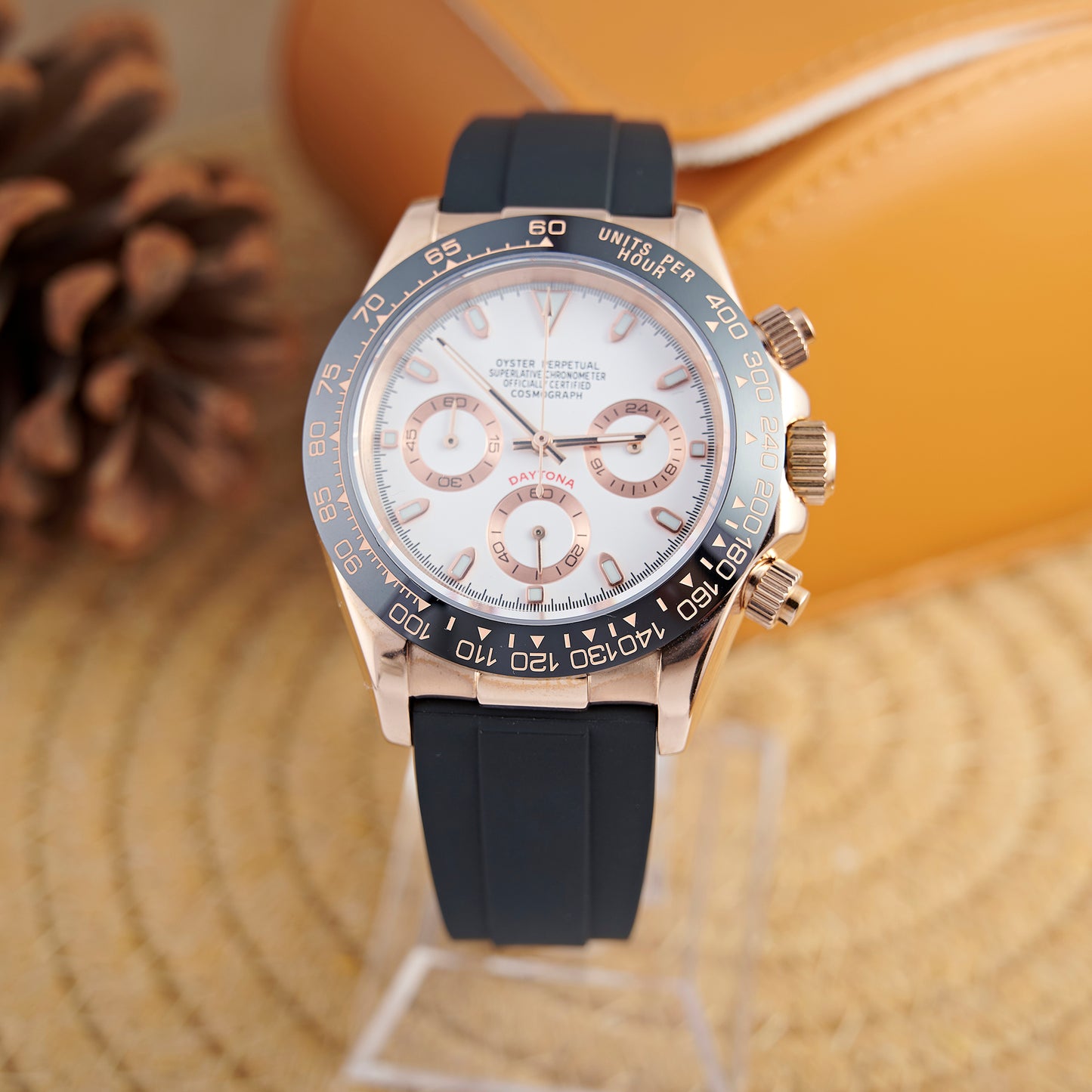 MOD DAYTO WHITE PINKGOLD RUBBER - MONTRE A PAPY - Montre automatique seiko mod Avec