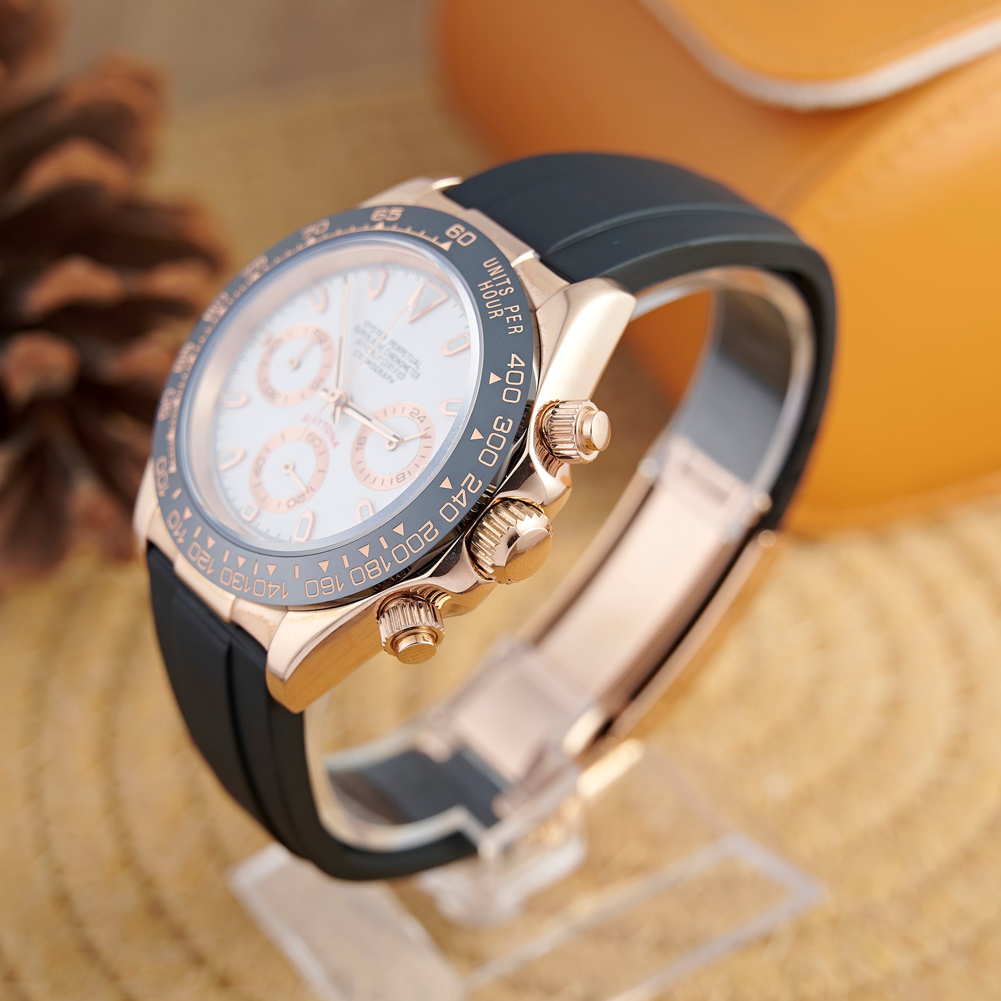 MOD DAYTO WHITE PINKGOLD RUBBER - MONTRE A PAPY - Montre automatique seiko mod Avec