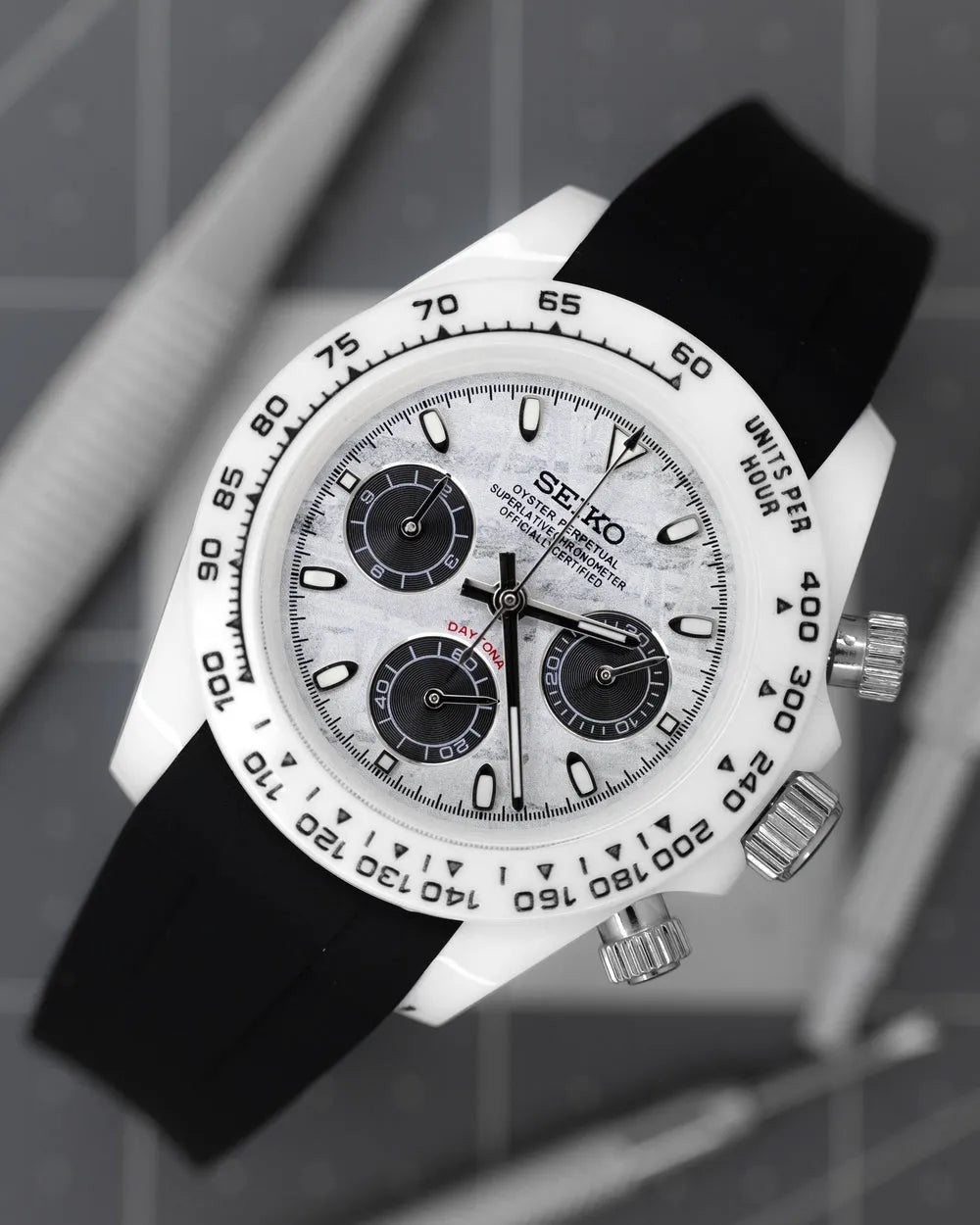 MOD DAYTONA - WHITE CERAMIC - MONTRE A PAPY - Montre automatique seiko mod