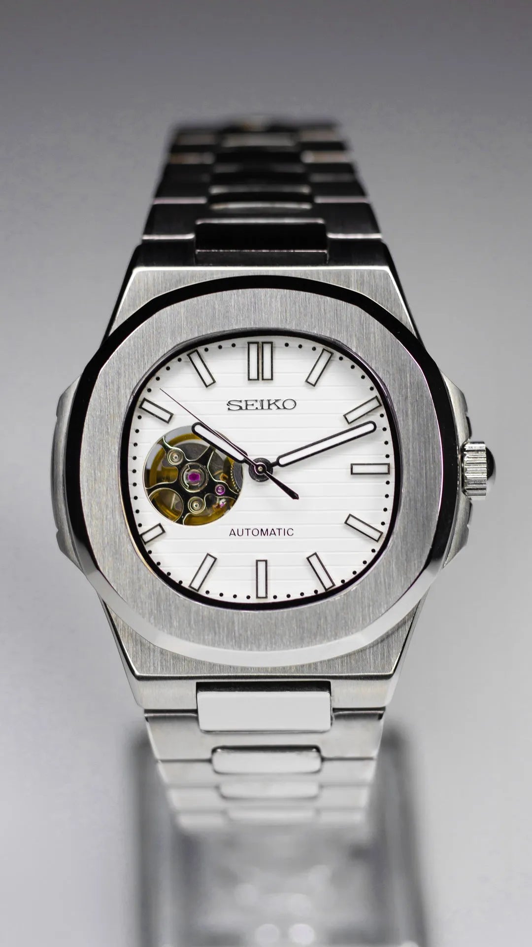 MOD NAUTILUS - WHITE OPEN HEART - MONTRE A PAPY - Montre automatique seiko mod