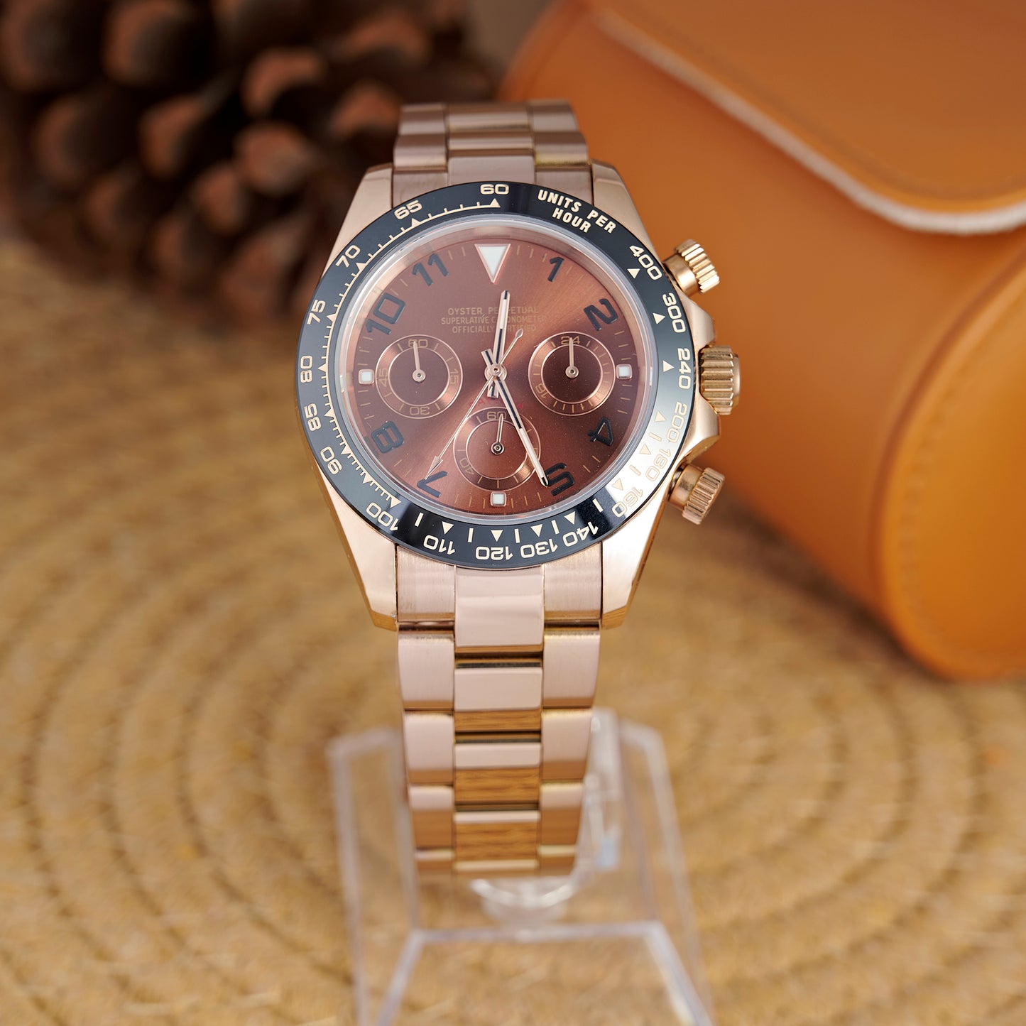 MOD DAYTO ARABIC BROWN PINKGOLD - MONTRE A PAPY - Montre automatique seiko mod Avec