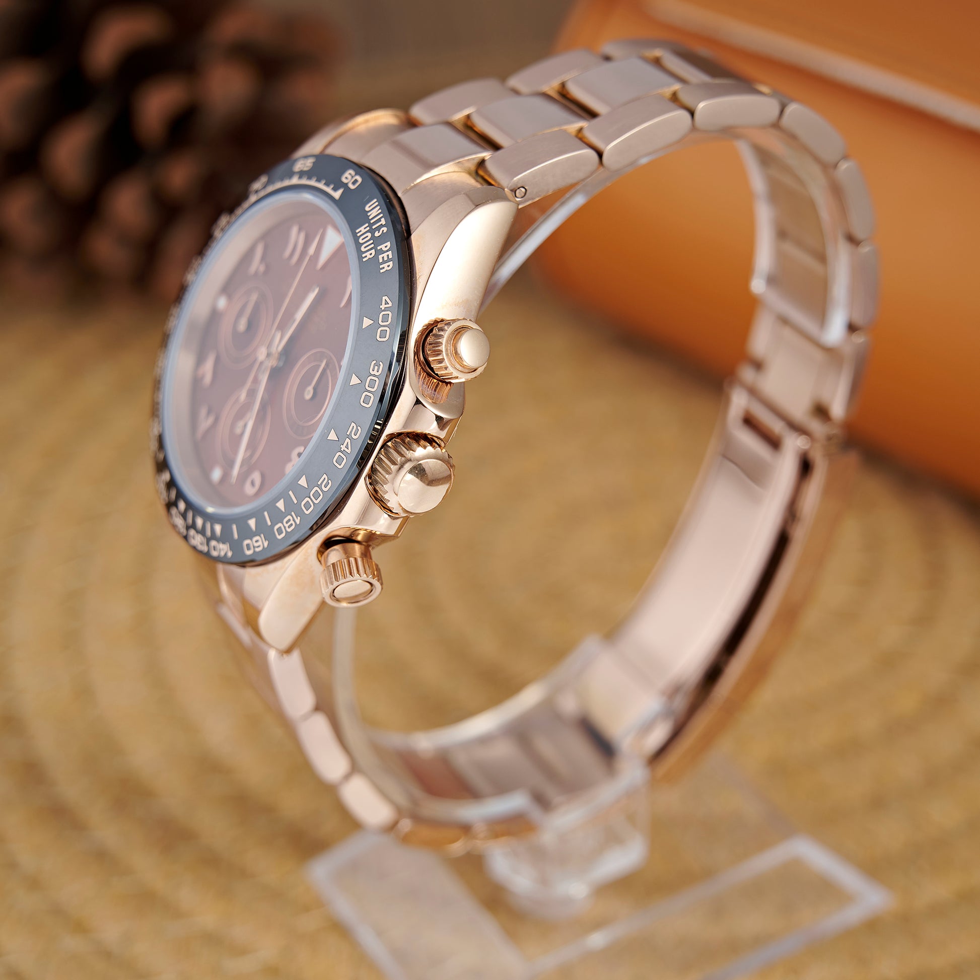 MOD DAYTO ARABIC BROWN PINKGOLD - MONTRE A PAPY - Montre automatique seiko mod Avec