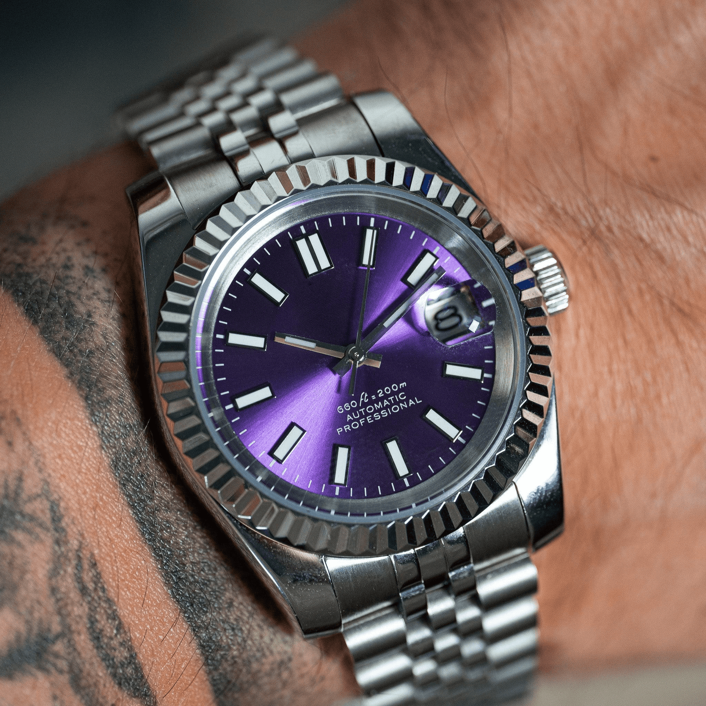 MOD DATE JUST - PURPLE - MONTRE A PAPY - Montre automatique seiko mod avec