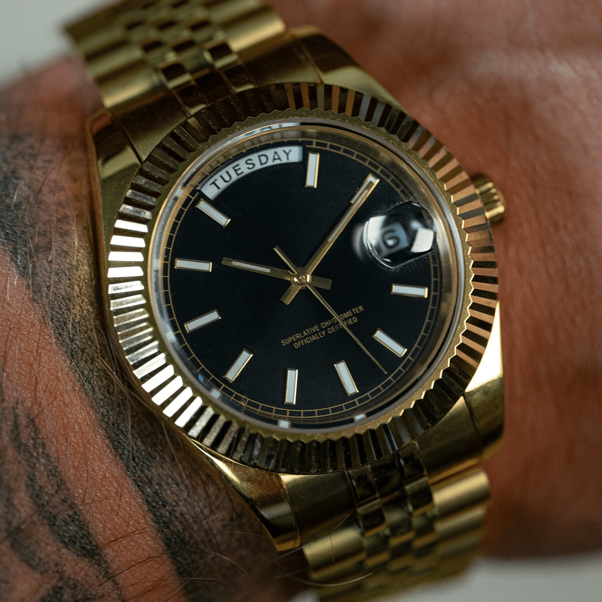 MOD DAY DATE - BLACK GOLD - MONTRE A PAPY - Montre automatique seiko mod avec