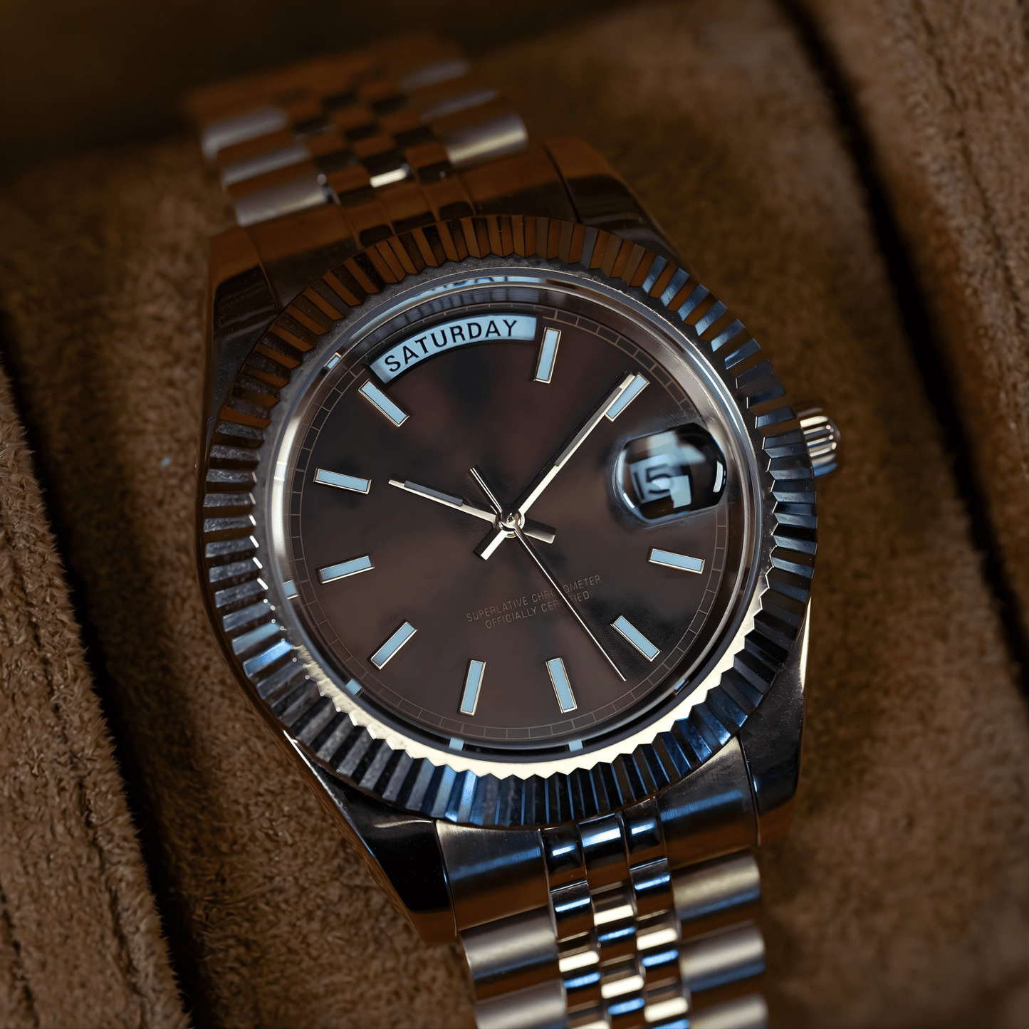 MOD DAY DATE - BROWN PINK GOLD - MONTRE A PAPY - Montre automatique seiko mod avec