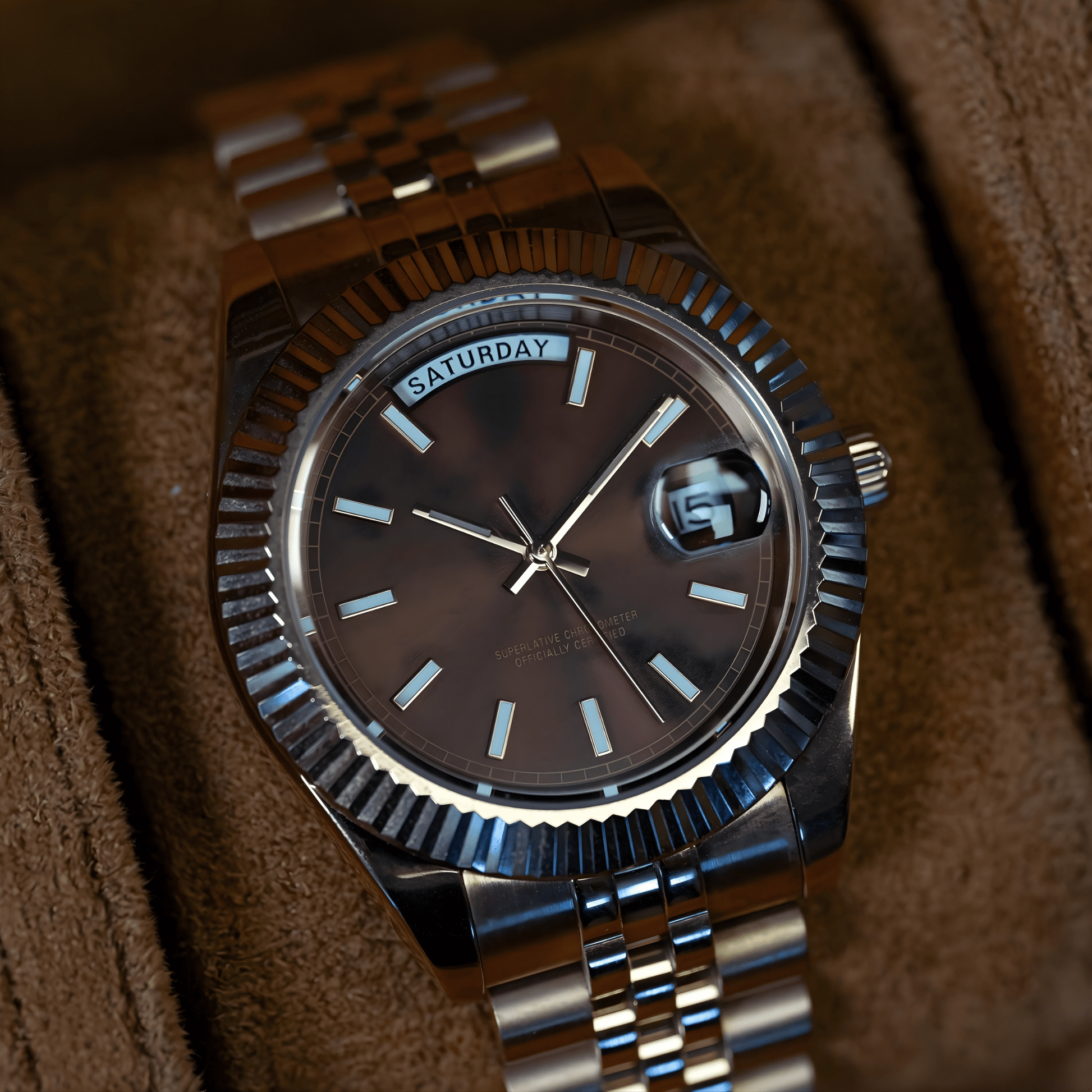 MOD DAY DATE - BROWN PINK GOLD - MONTRE A PAPY - Montre automatique seiko mod avec