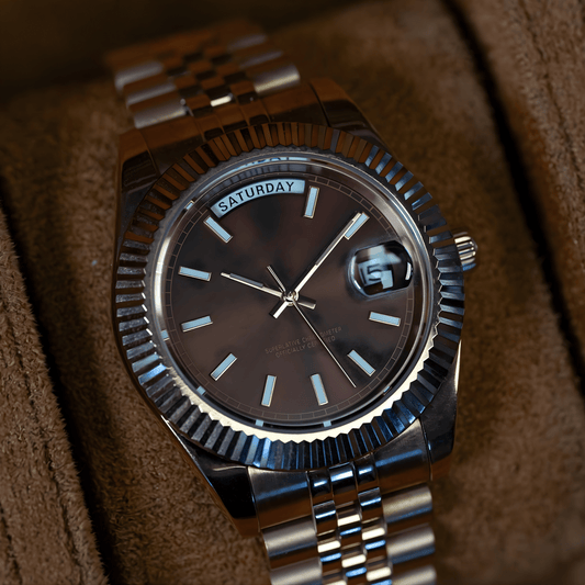 MOD DAY DATE - BROWN PINK GOLD - MONTRE A PAPY - Montre automatique seiko mod avec