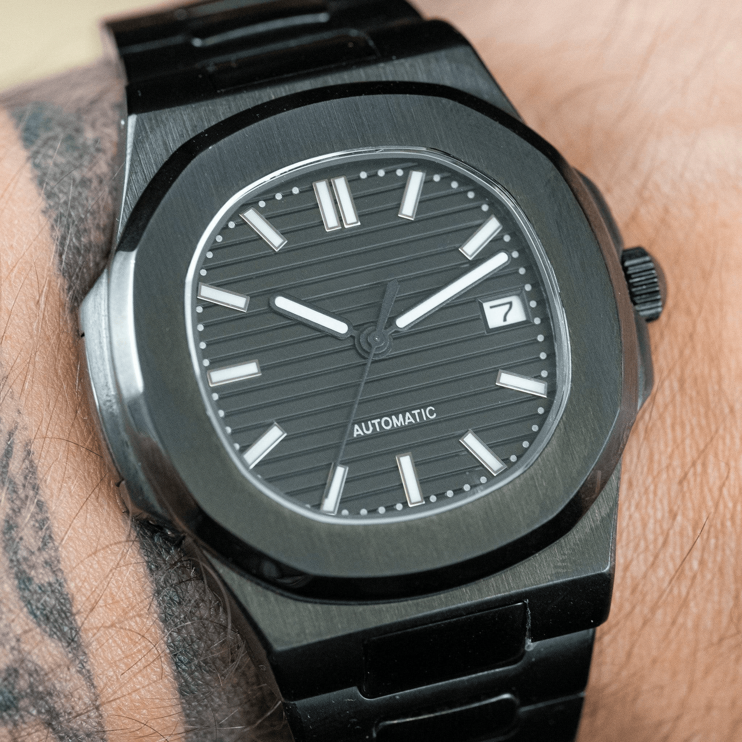 MOD NAUTILUS - FULL BLACK 2 - MONTRE A PAPY - Montre automatique seiko mod avec