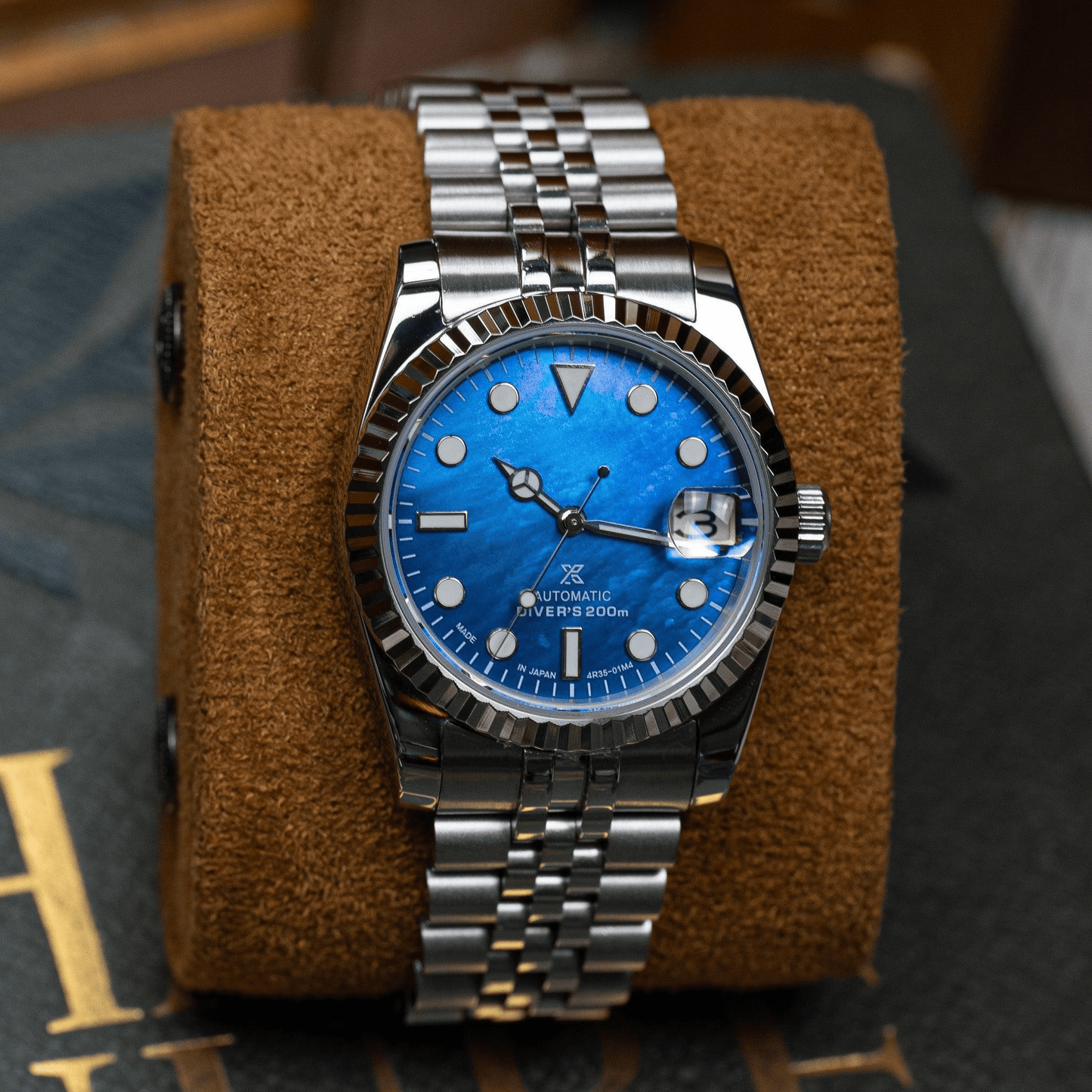 MOD DATE JUST - BLUE MOTHER OF PEARL - MONTRE A PAPY - Montre automatique seiko mod avec
