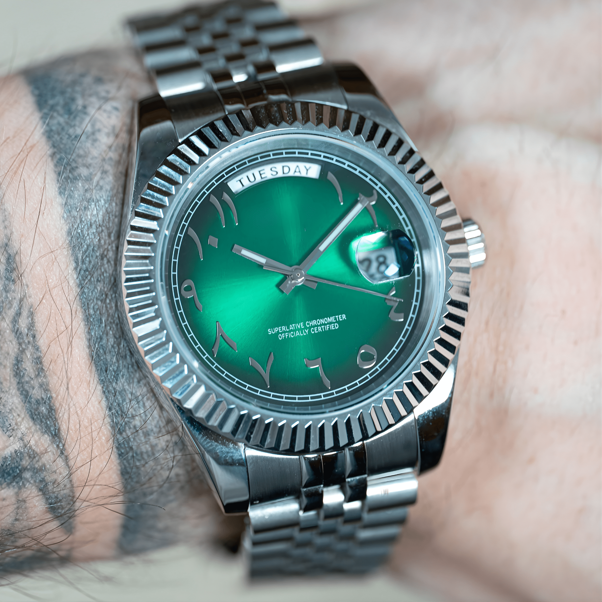 DAY DATE ARABIC VERT DARK - MONTRE A PAPY - Montre automatique seiko mod avec
