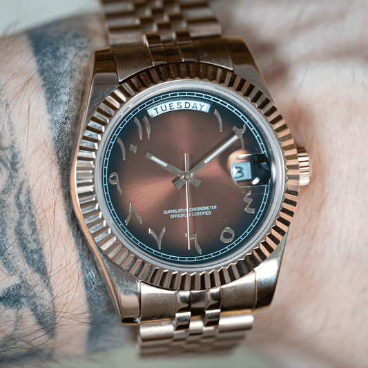 DAY DATE ARABIC CHOCOLAT OR ROSE - MONTRE A PAPY - Montre automatique seiko mod avec