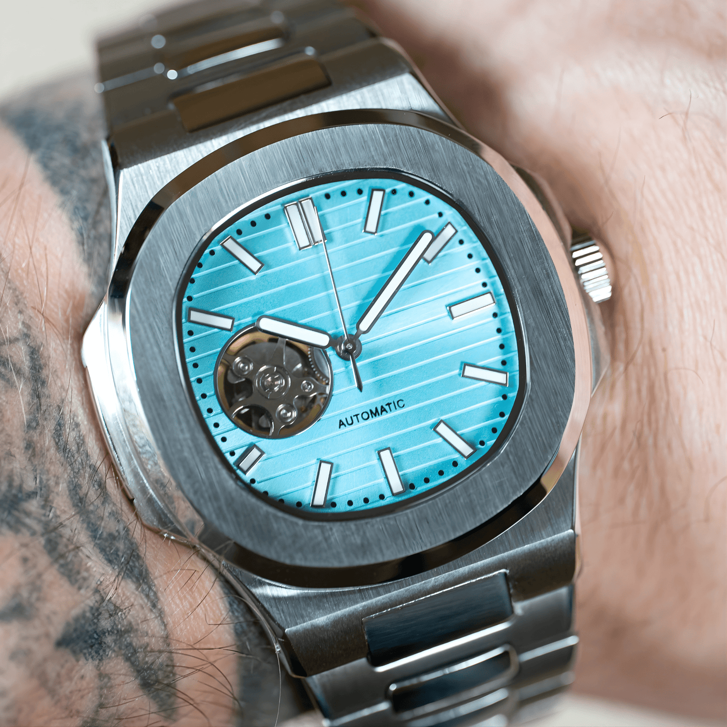 MOD NAUTILUS - ICE BLUE OPEN HEART - MONTRE A PAPY - Montre automatique seiko mod avec