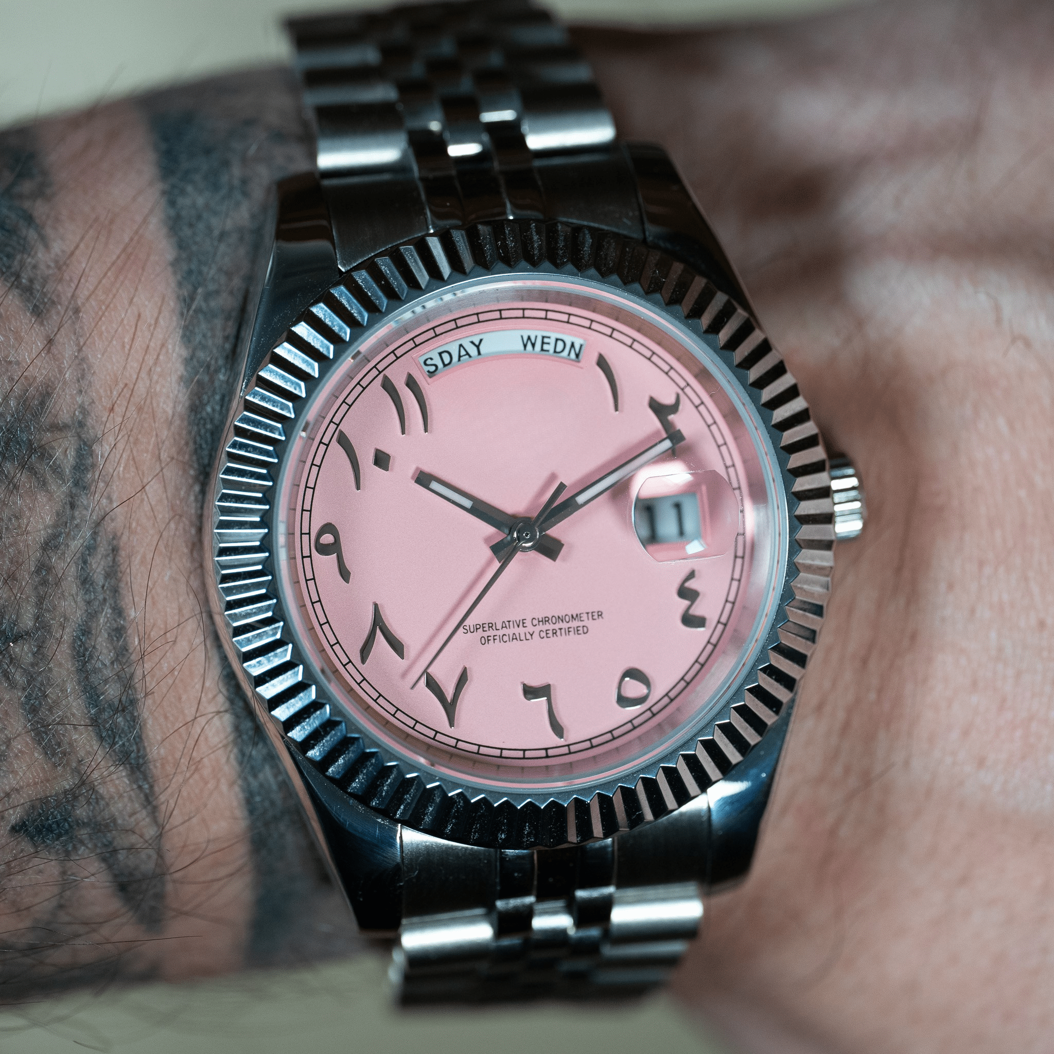 DAY DATE ARABIC ROSE - MONTRE A PAPY - Montre automatique seiko mod avec