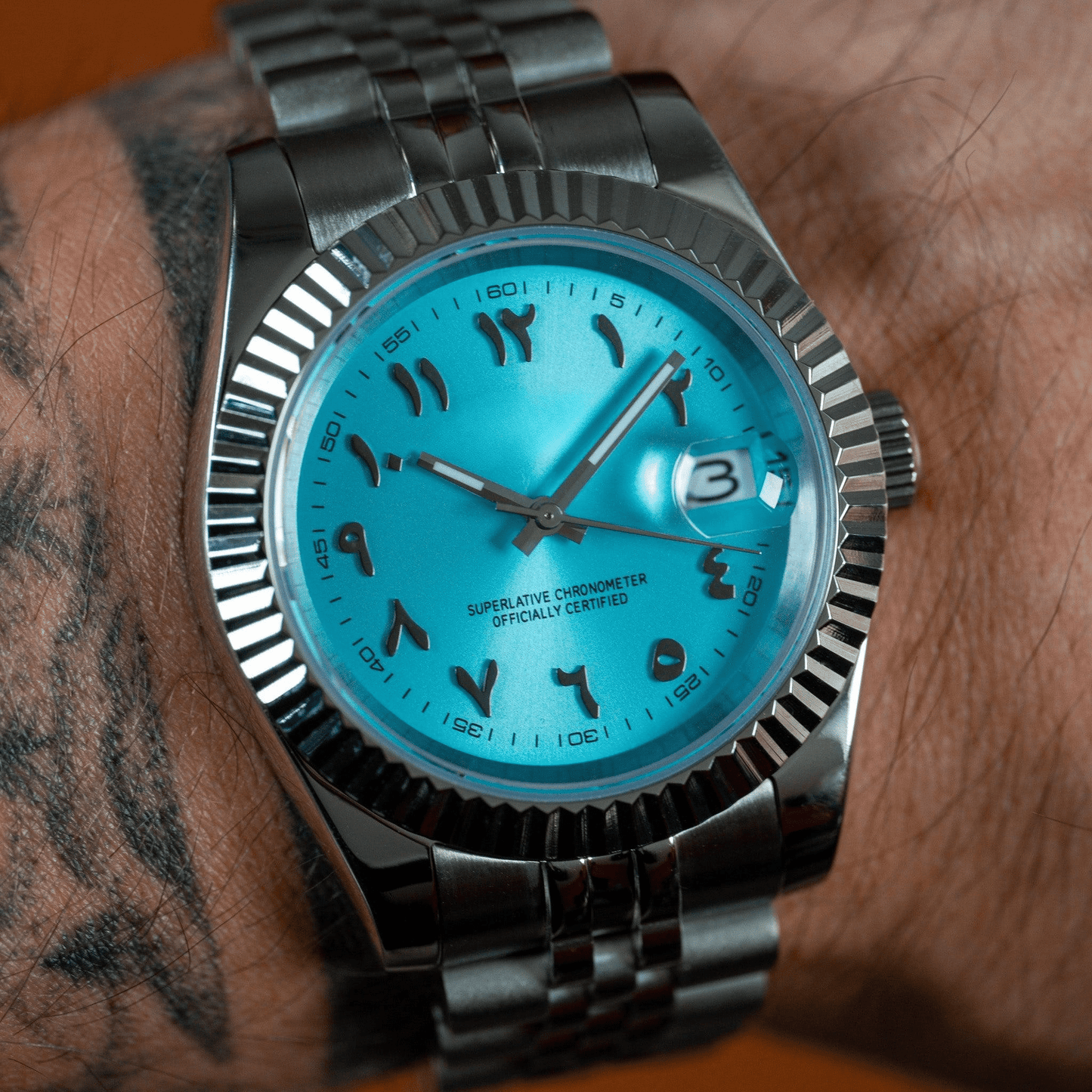 MOD DATE JUST - ARABIC ICE BLUE V2 - MONTRE A PAPY - Montre automatique seiko mod avec