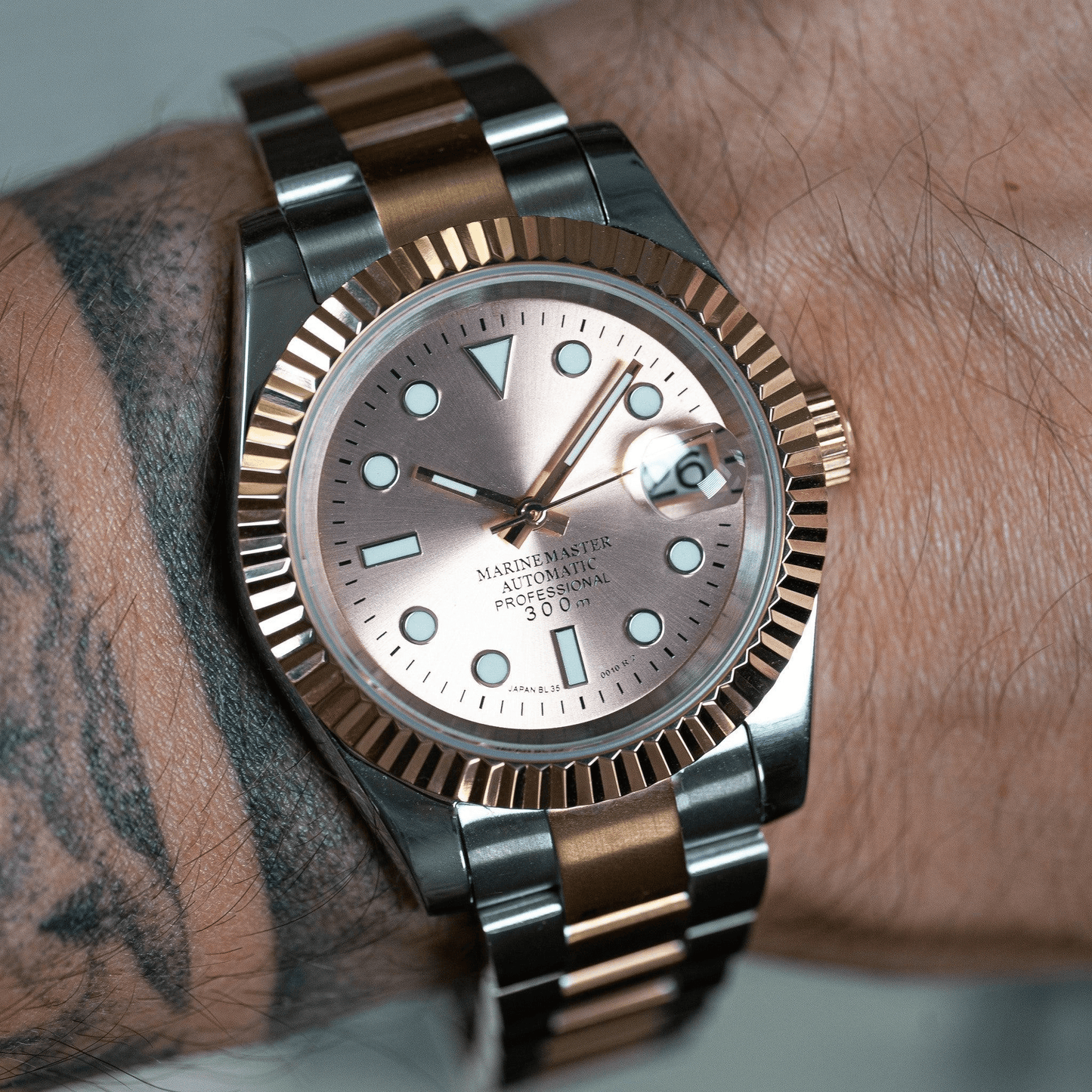 MOD DATE JUST - PINK GOLD BI TON - MONTRE A PAPY - Montre automatique seiko mod avec