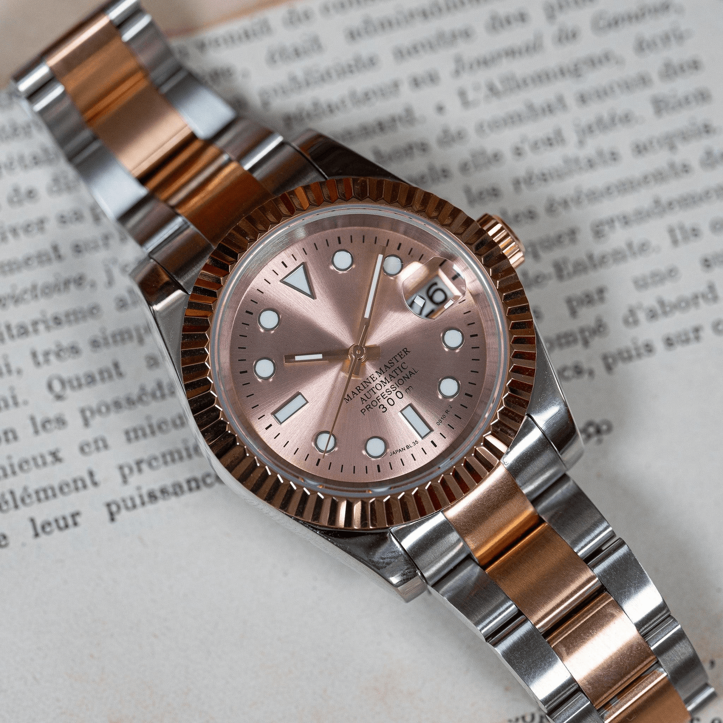 MOD DATE JUST - PINK GOLD BI TON - MONTRE A PAPY - Montre automatique seiko mod avec