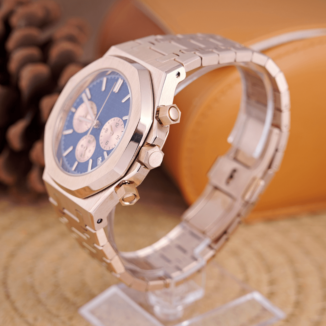MOD OAK BLUE PINKGOLD 2 - MONTRE A PAPY - Montre automatique seiko mod Avec