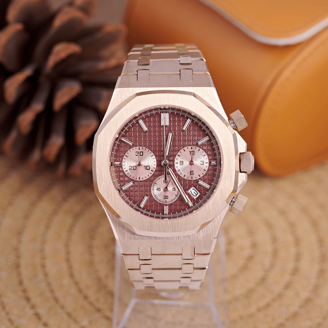 MOD OAK BROWN PINKGOLD - MONTRE A PAPY - Montre automatique seiko mod Avec