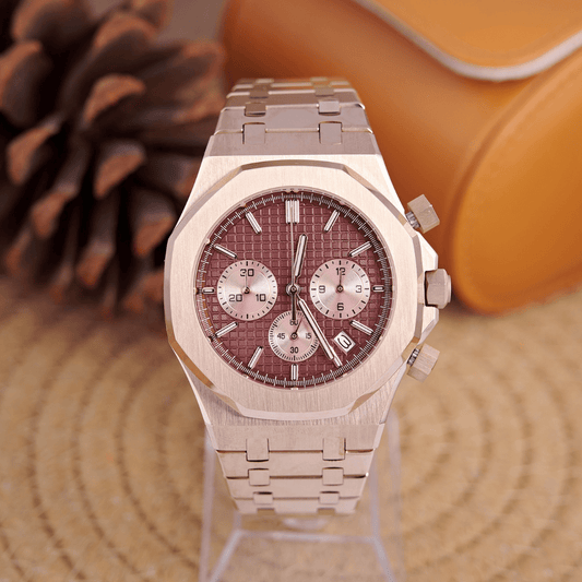 MOD OAK BROWN PINKGOLD - MONTRE A PAPY - Montre automatique seiko mod Avec
