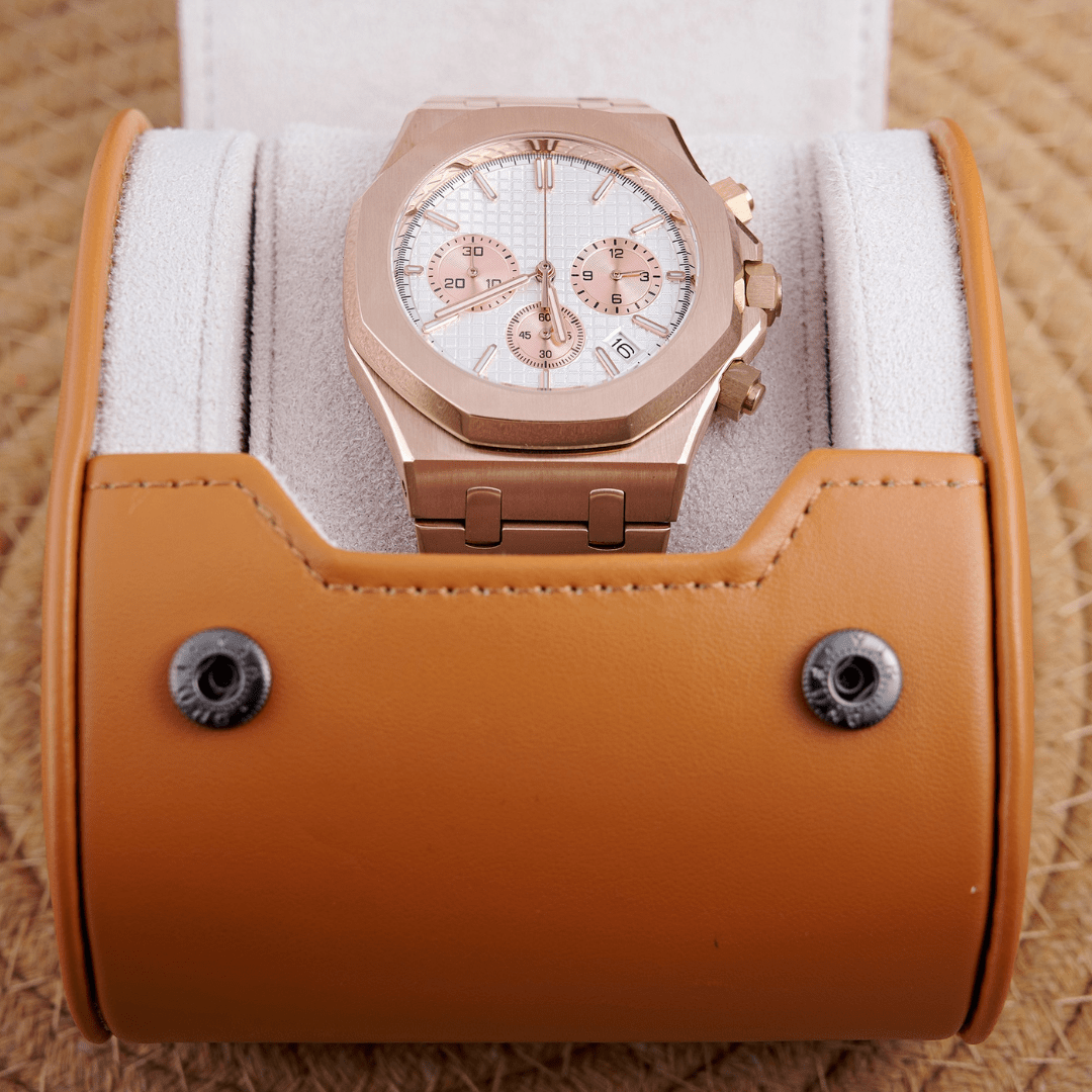 MOD OAK WHITE PINKGOLD - MONTRE A PAPY - Montre automatique seiko mod Avec
