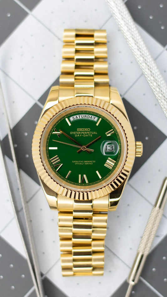 MOD DAY DATE - GOLD GREEN - MONTRE A PAPY - Montre automatique seiko mod