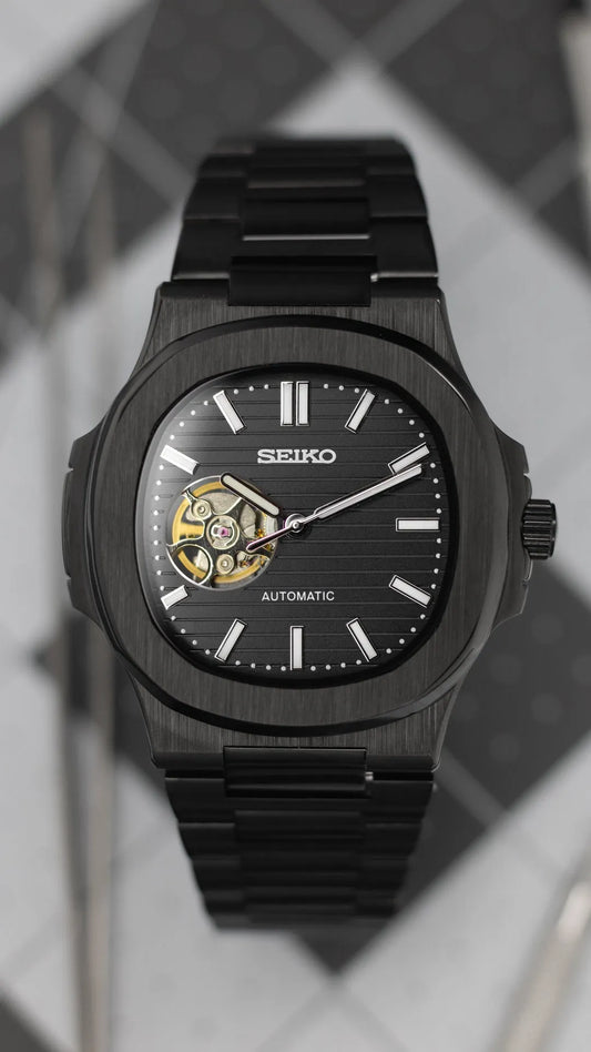 MOD NAUTILUS - BLACK OPEN HEART - MONTRE A PAPY - Montre automatique seiko mod