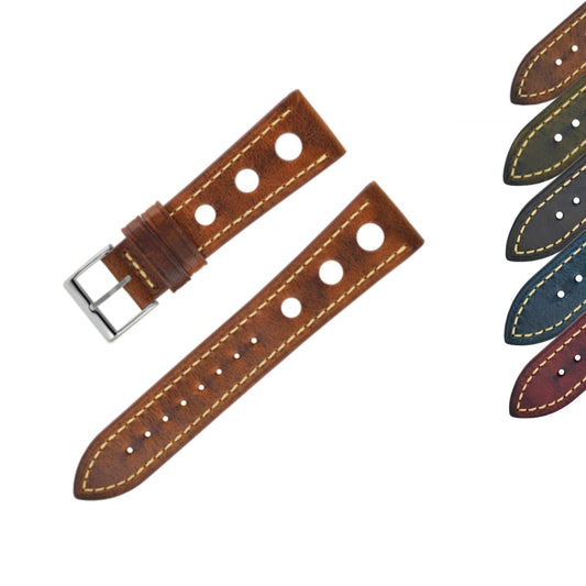 Bracelet montre cuir Racer - MONTRE A PAPY - Montre automatique seiko mod 18mmYellow brown