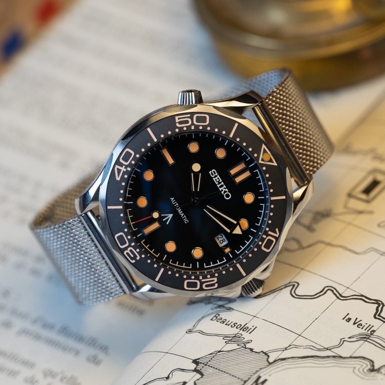 MOD SEAMASTER - 007 JAMES BOND - MONTRE A PAPY - Montre automatique seiko mod avecmilanais