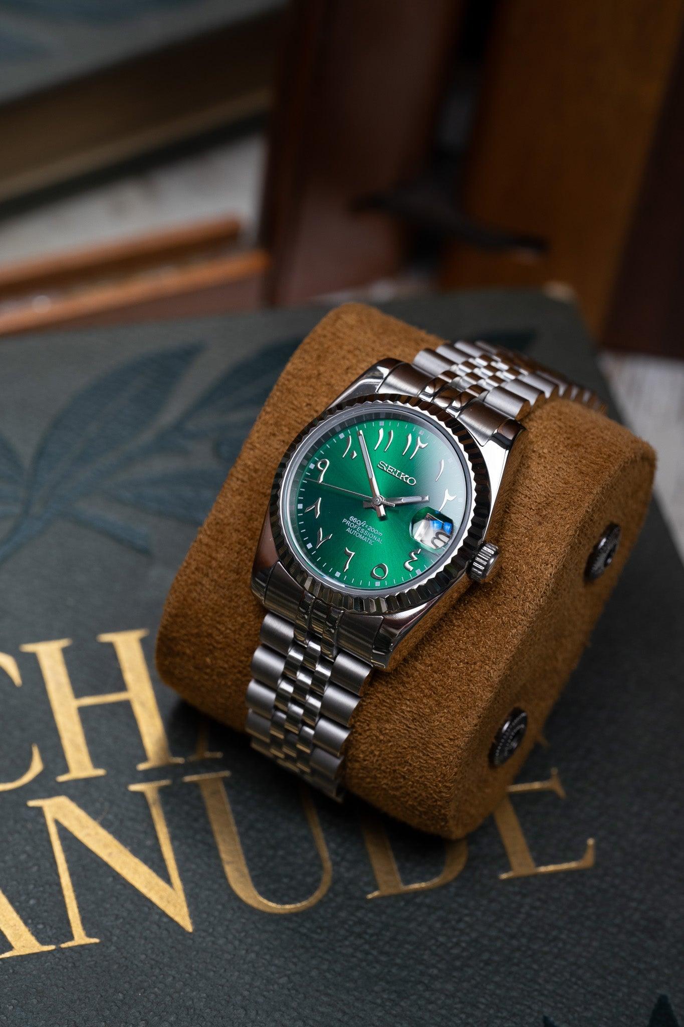 SEIKO MOD DATEJUST ARABIC GREEN 39 MM Seiko Mod Opa Uhr MONTRE