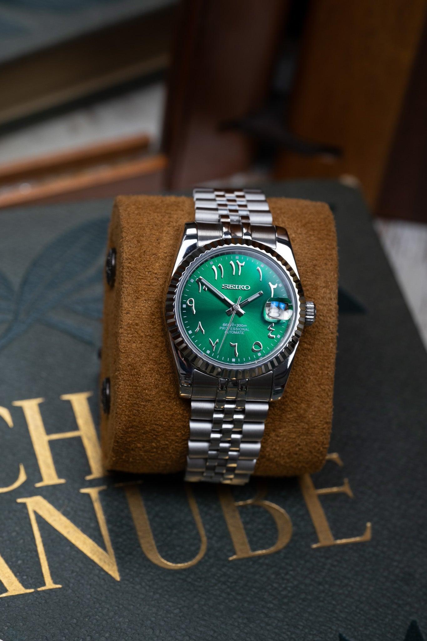 SEIKO MOD DATEJUST ARABIC GREEN 39MM Montre a papy Mod seiko