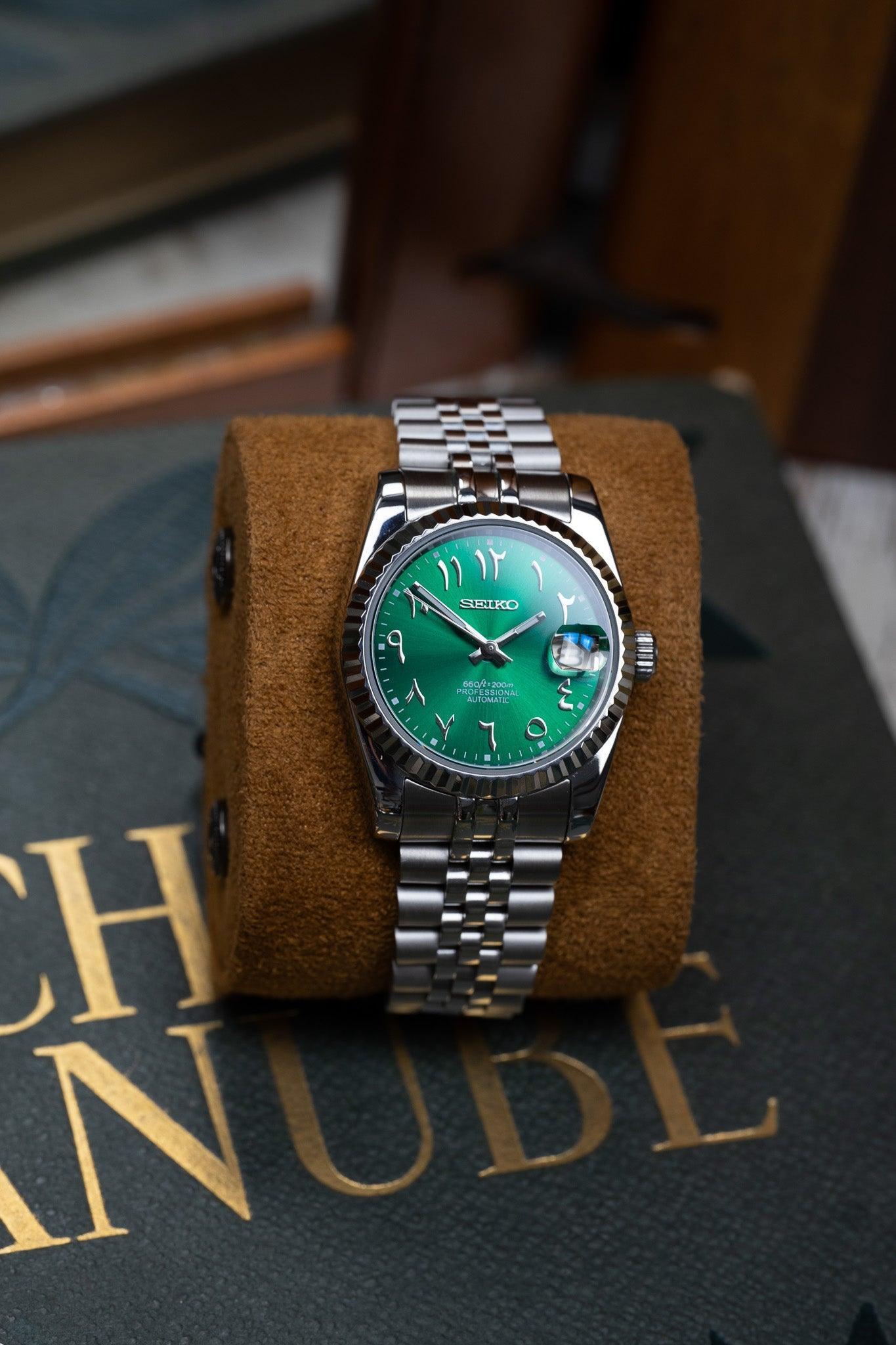 SEIKO MOD DATEJUST ARABIC GREEN 39MM Montre a papy Mod seiko