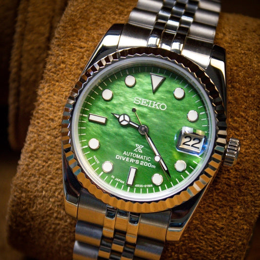 SEIKO MOD DATEJUST GREEN MOTHER OF PEARL. - MONTRE A PAPY