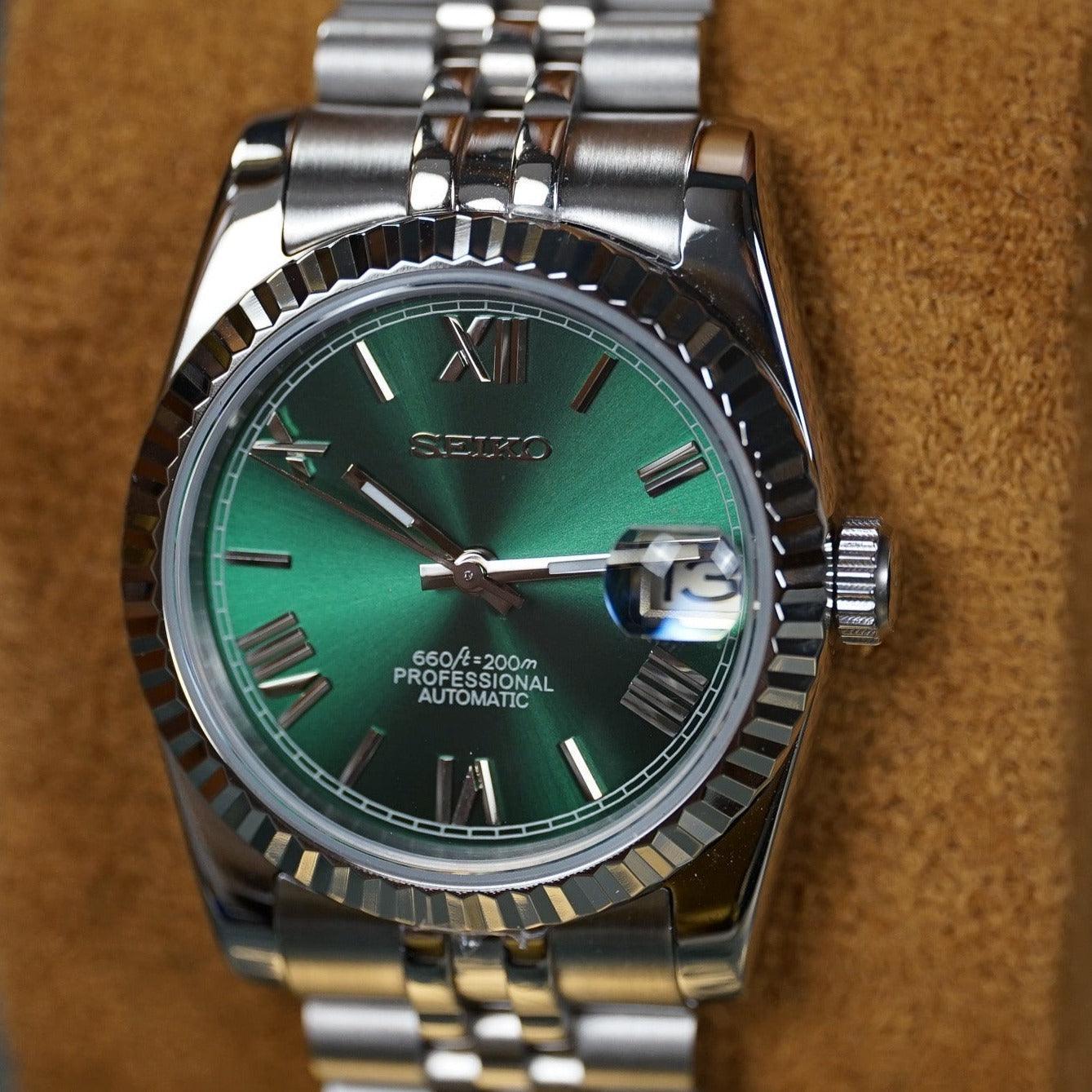 MOD DATE JUST - ROMAN GREEN - MONTRE A PAPY - Montre automatique seiko mod 39mm