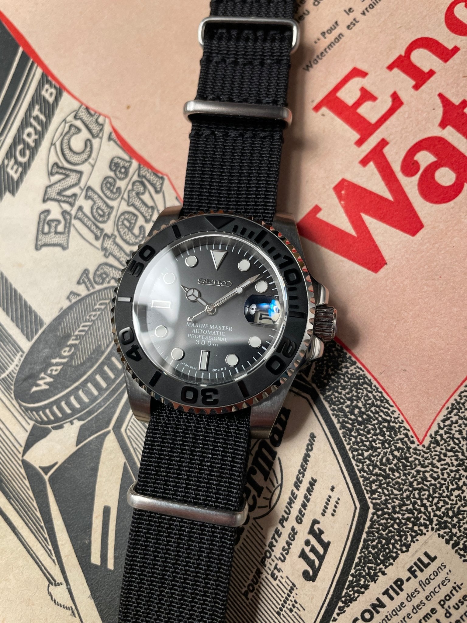 SEIKO MOD YACHT MASTER BLACK NATO Seiko Mod Opa Uhr MONTRE A PAPY